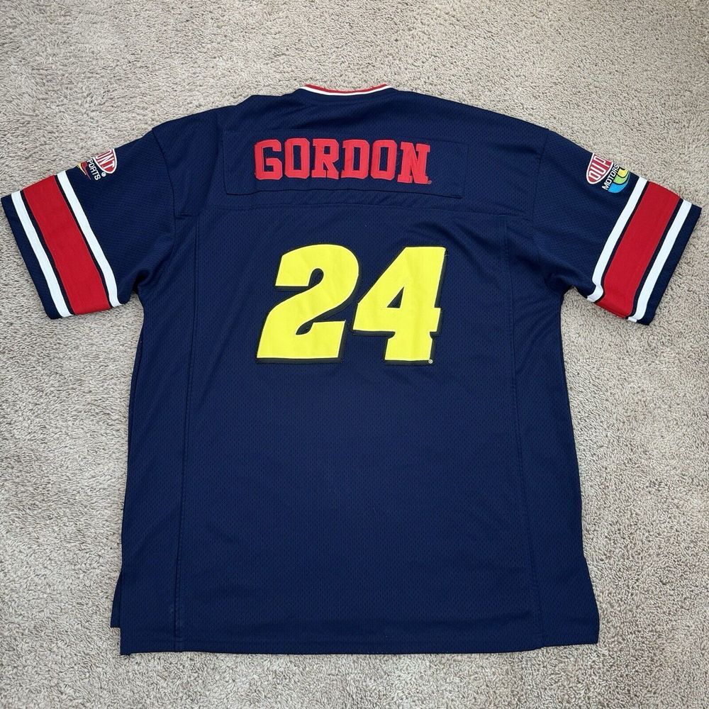 Jeff Gordon #24 Football Jersey Chase Authentics Men XL Blue Stitched Patches